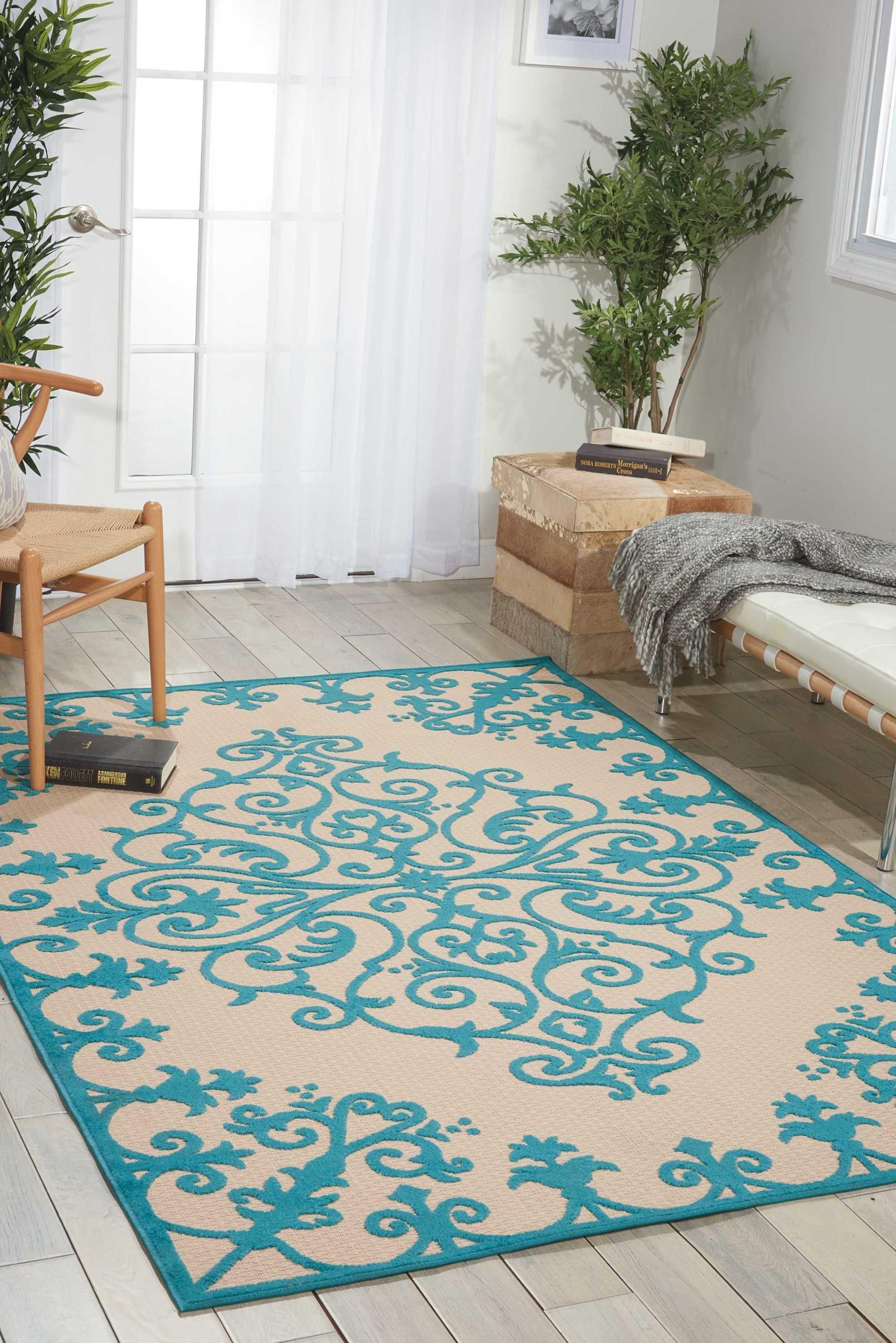 8’ x 11’ Aqua Medallion Indoor Outdoor Area Rug