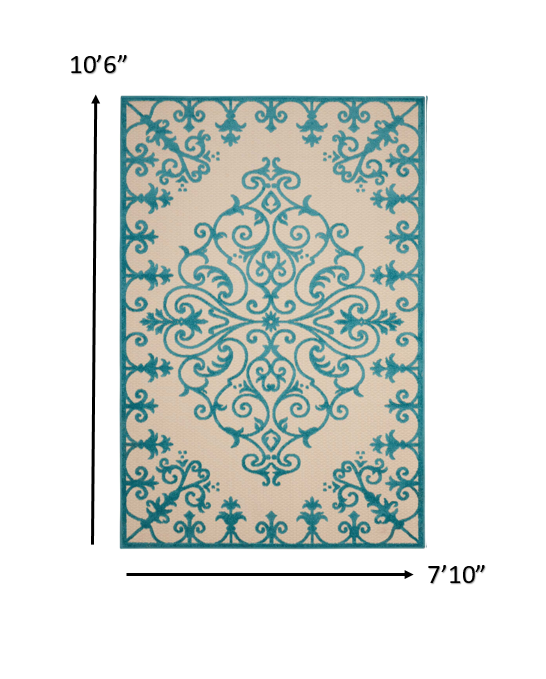 8’ x 11’ Aqua Medallion Indoor Outdoor Area Rug