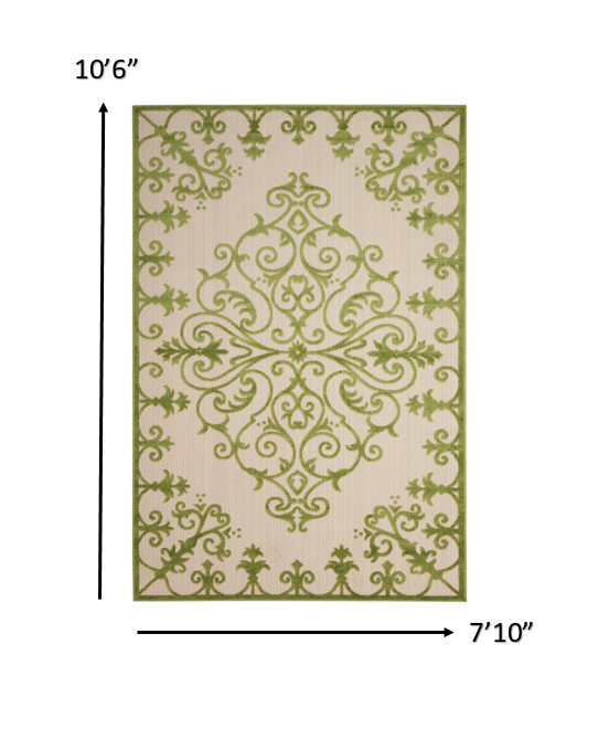 8’ x 11’ Green Medallion Indoor Outdoor Area Rug