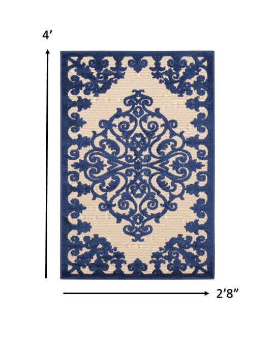 3’ x 4’ Navy Medallion Indoor Outdoor Area Rug