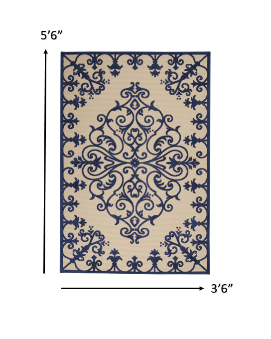 4’ x 6’ Navy Medallion Indoor Outdoor Area Rug