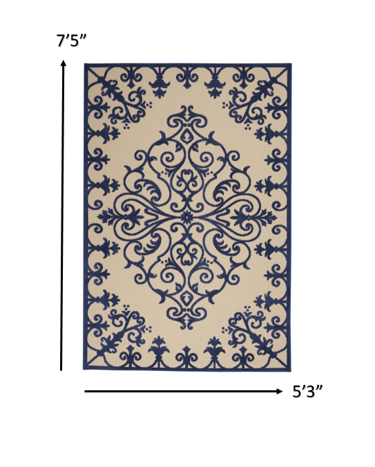 5’ x 8’ Navy Medallion Indoor Outdoor Area Rug