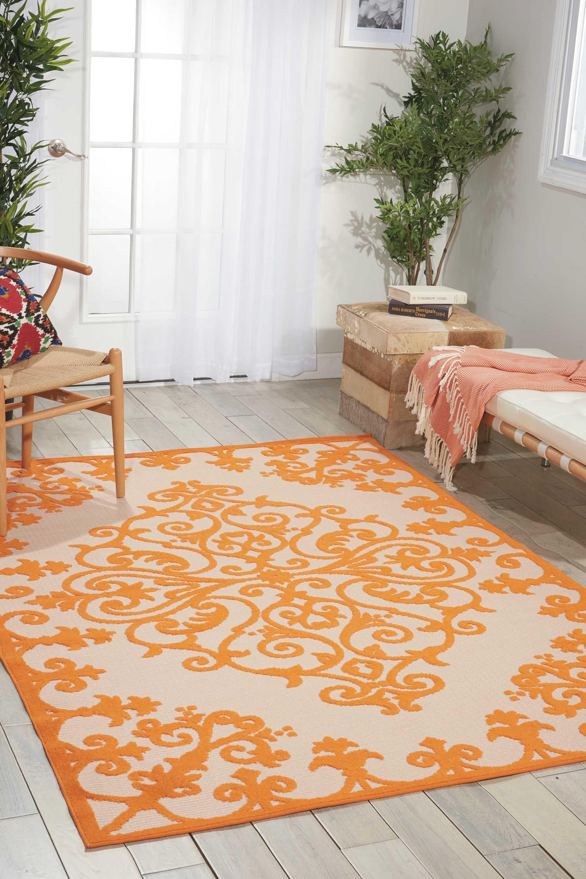 4’ x 6’ Orange Medallion Indoor Outdoor Area Rug