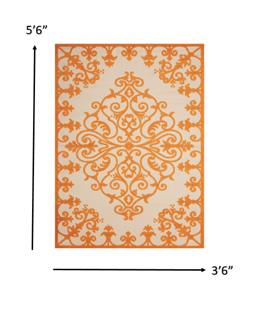 4’ x 6’ Orange Medallion Indoor Outdoor Area Rug