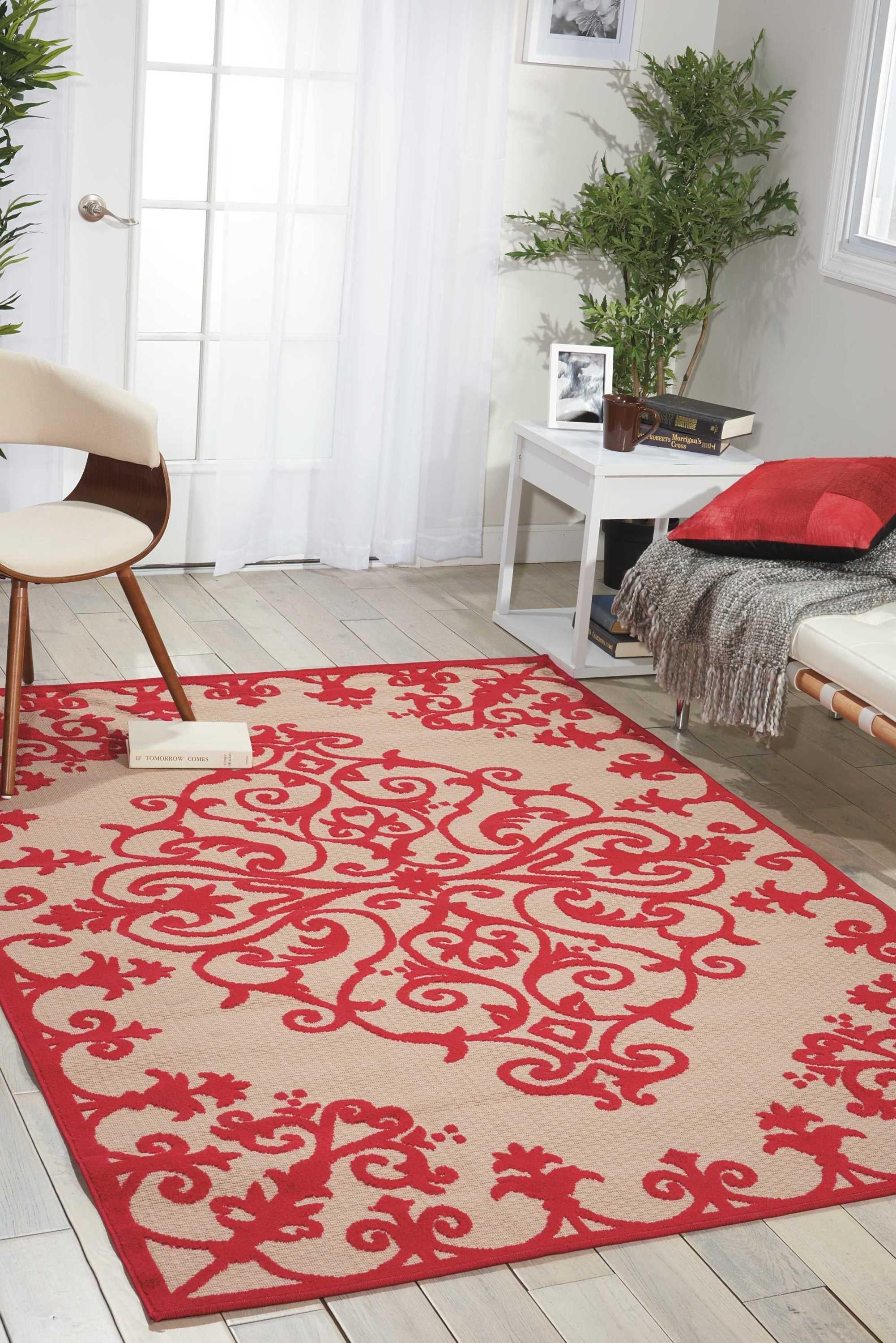 4’ x 6’ Red Medallion Indoor Outdoor Area Rug