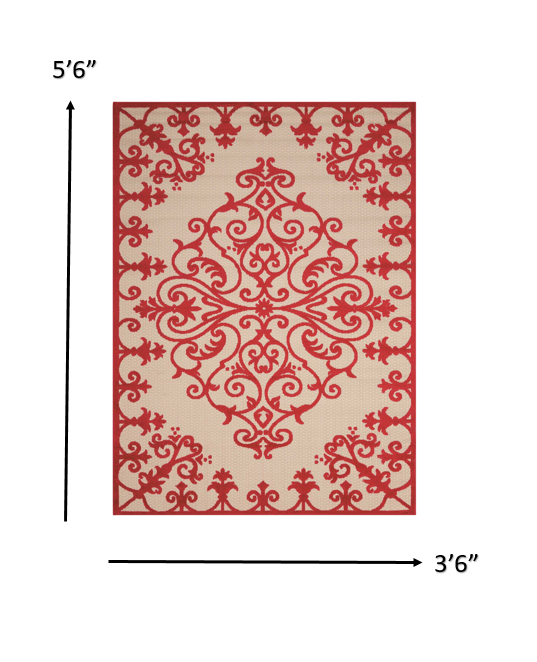 4’ x 6’ Red Medallion Indoor Outdoor Area Rug