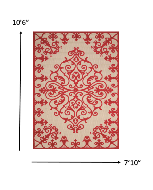 8’ x 11’ Red Medallion Indoor Outdoor Area Rug