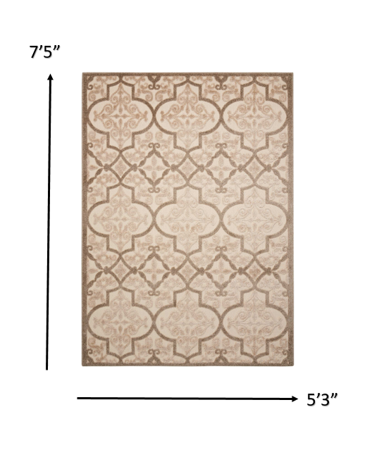 5’ x 8’ Cream and Beige Trellis Indoor Outdoor Area Rug