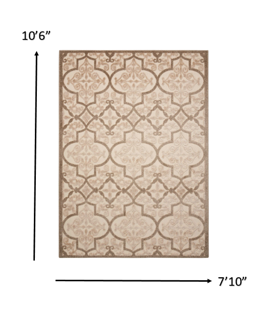 8’ x 11’ Cream and Beige Trellis Indoor Outdoor Area Rug