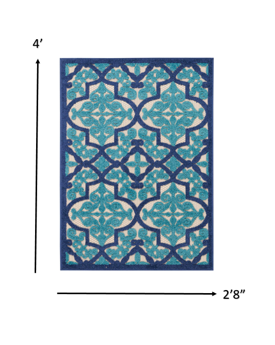 3’ x 4’ Navy and Beige Trellis Indoor Outdoor Area Rug