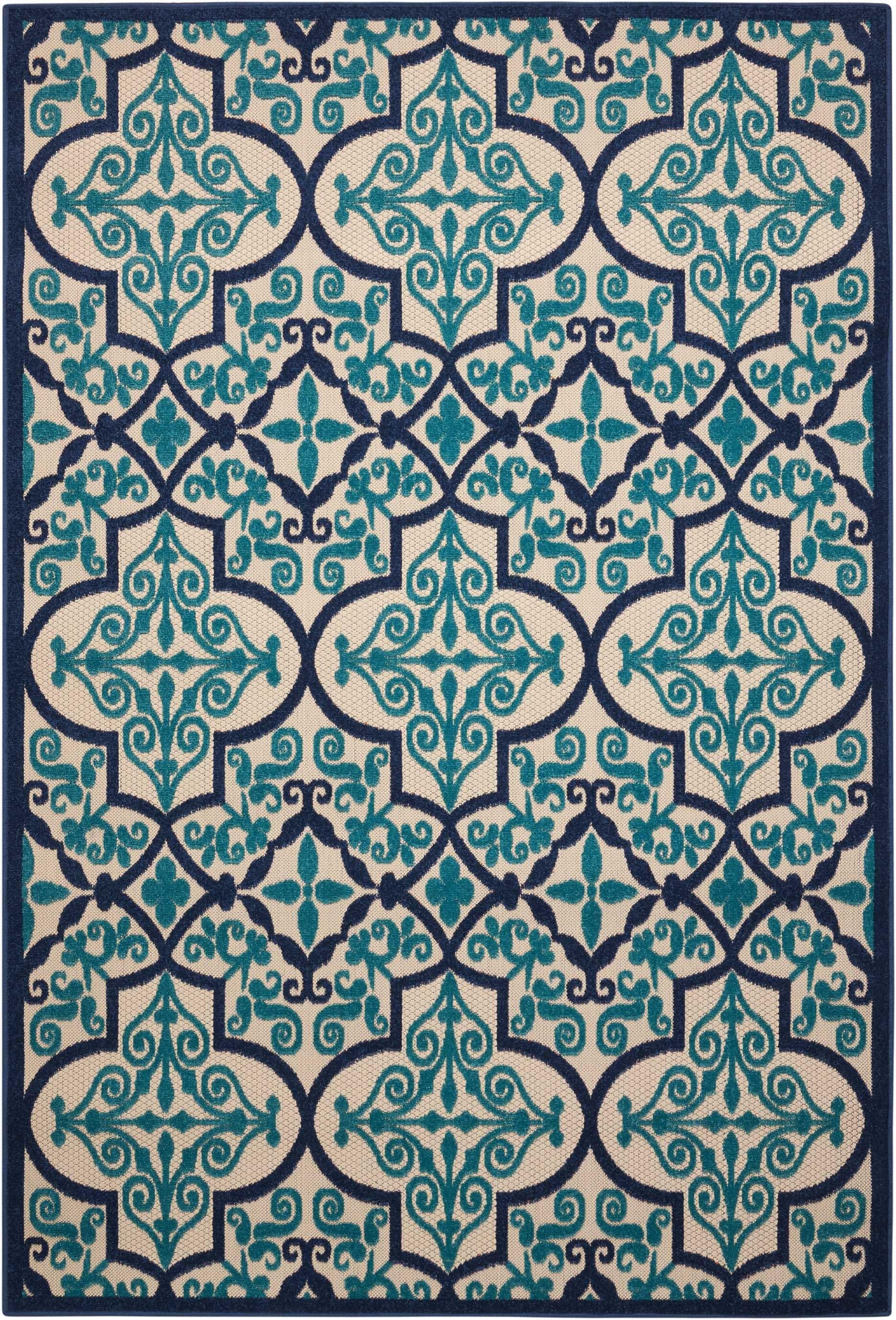 4’ x 6’ Navy and Beige Trellis Indoor Outdoor Area Rug