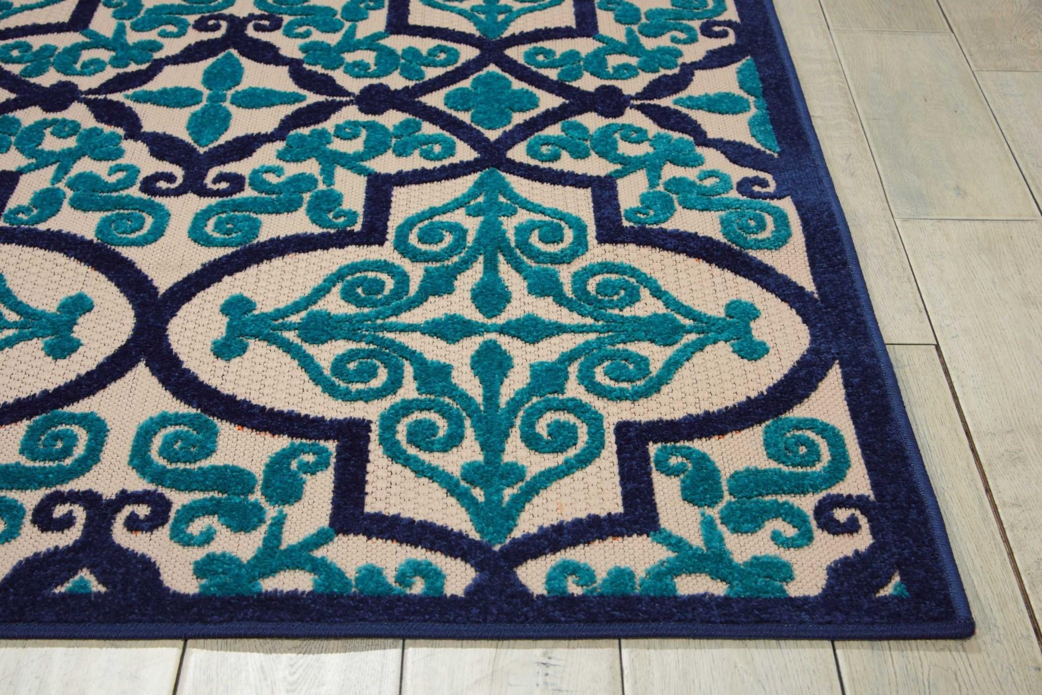 4’ x 6’ Navy and Beige Trellis Indoor Outdoor Area Rug