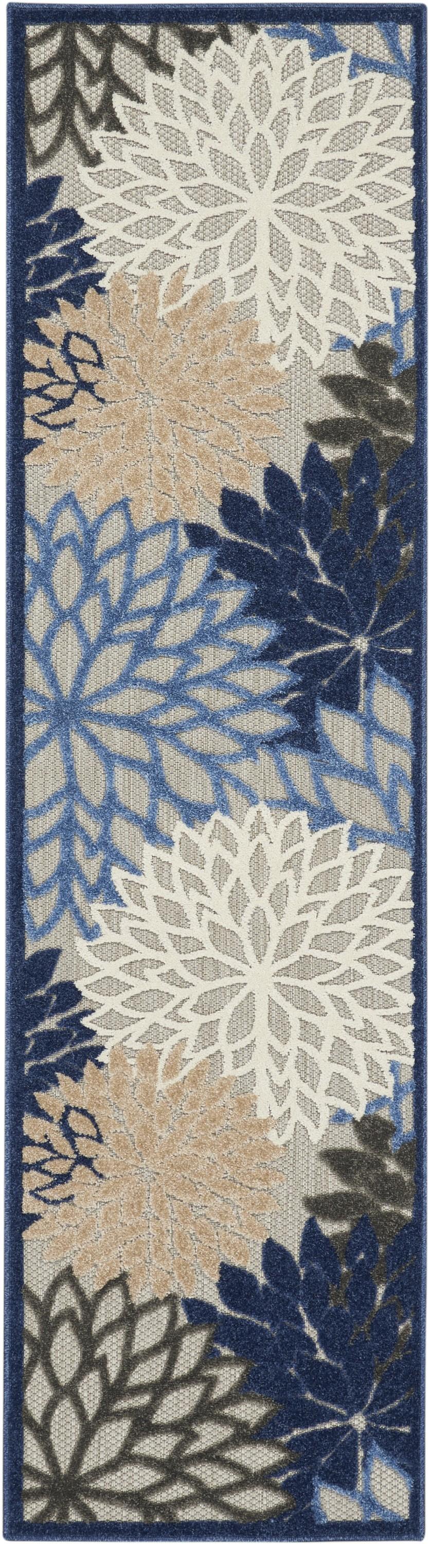 2’ x 6’ Blue Large Floral Indoor Outdoor Runner Rug