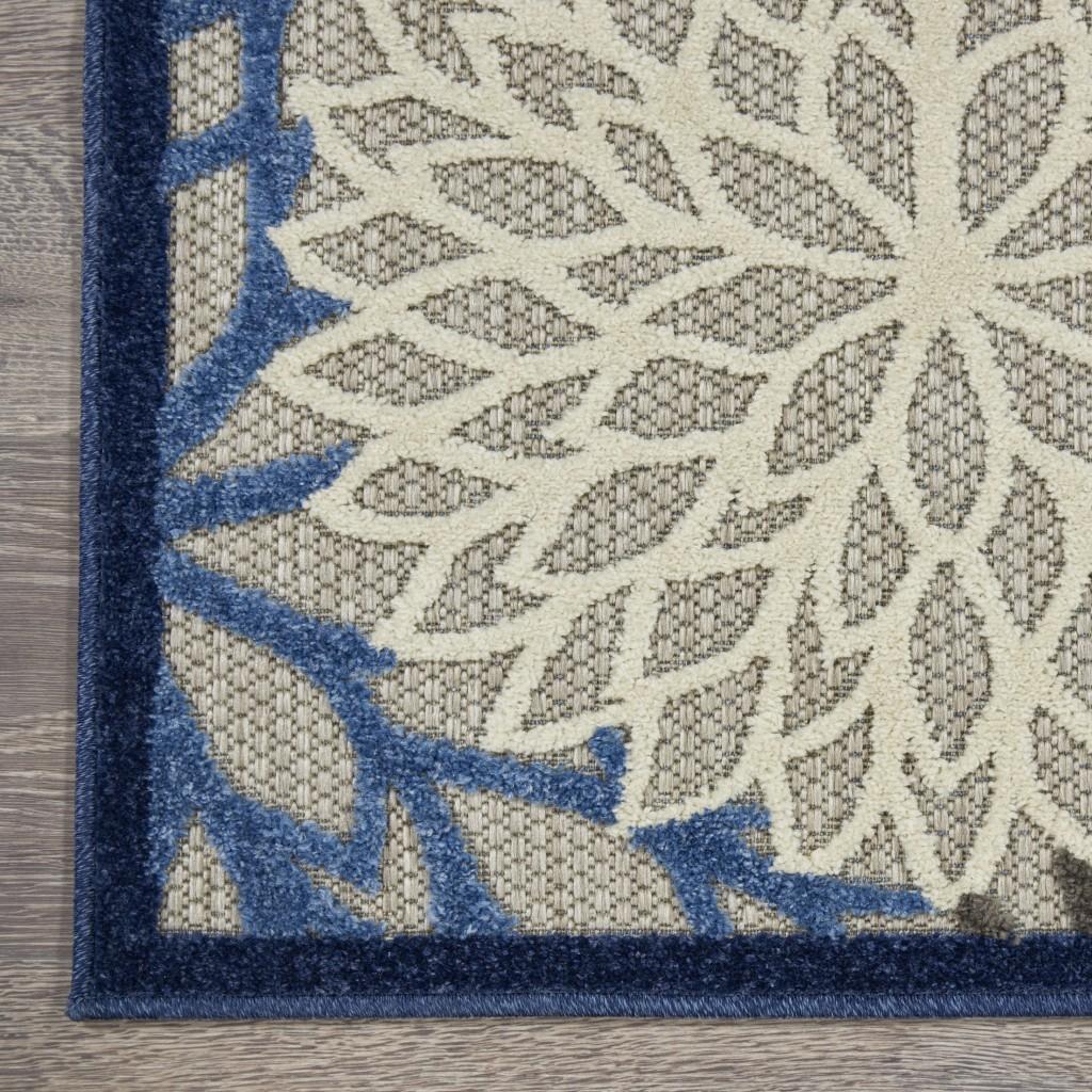 2’ x 6’ Blue Large Floral Indoor Outdoor Runner Rug