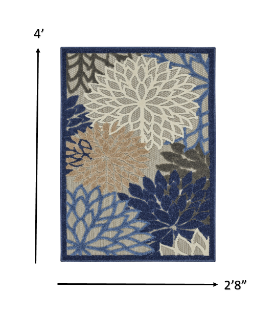 3’ x 4’ Blue Large Floral Indoor Outdoor Area Rug