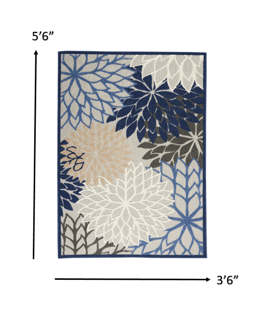 4’ x 6’ Blue Large Floral Indoor Outdoor Area Rug