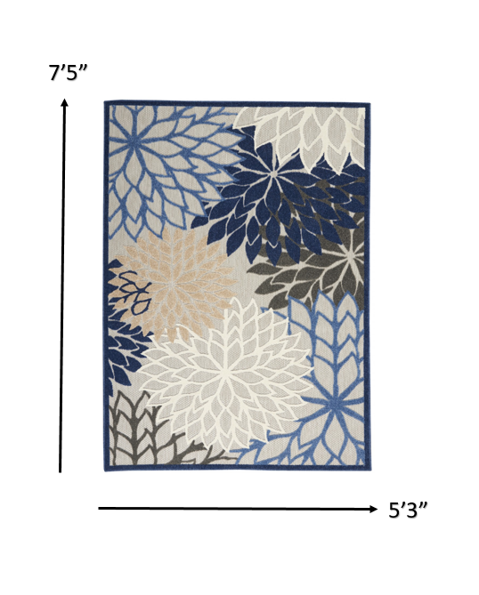 5’ x 8’ Blue Large Floral Indoor Outdoor Area Rug