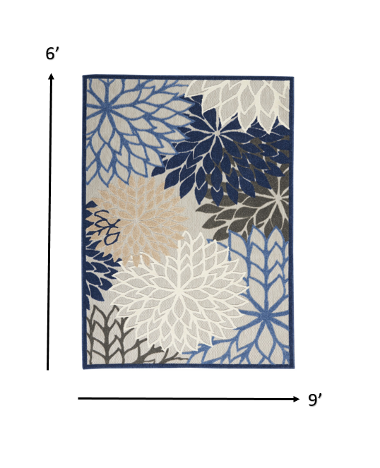 6’ x 9’ Blue Large Floral Indoor Outdoor Area Rug