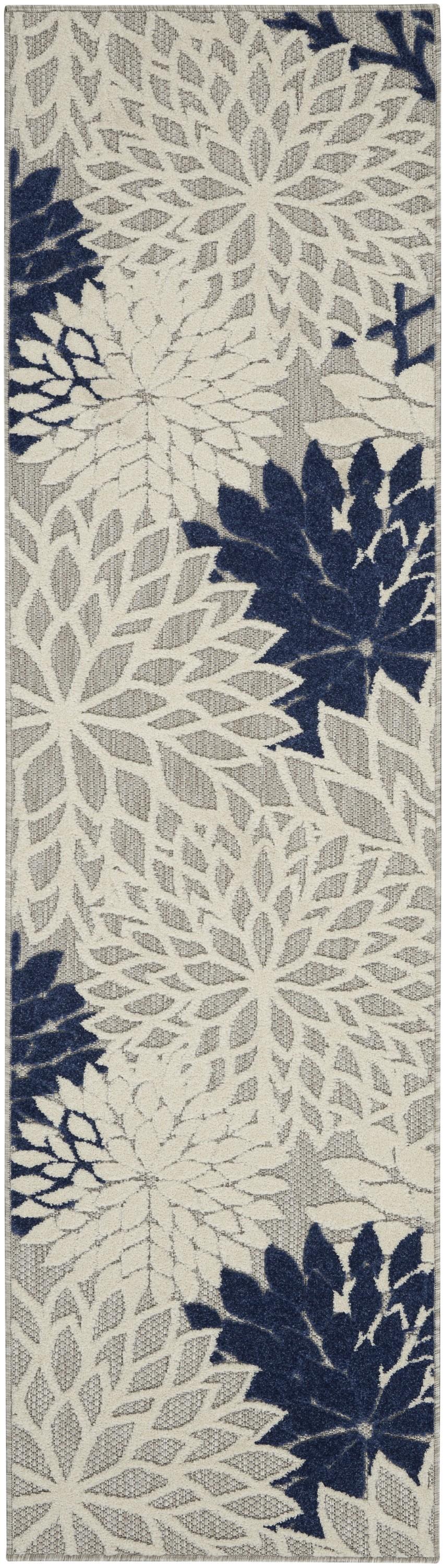 2’ x 6’ Ivory and Navy Indoor Outdoor Runner Rug