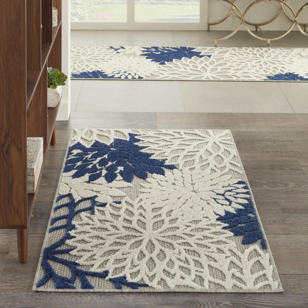 3’ x 4’ Ivory and Navy Indoor Outdoor Area Rug