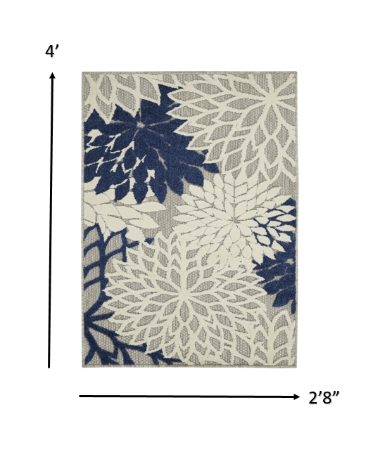 3’ x 4’ Ivory and Navy Indoor Outdoor Area Rug