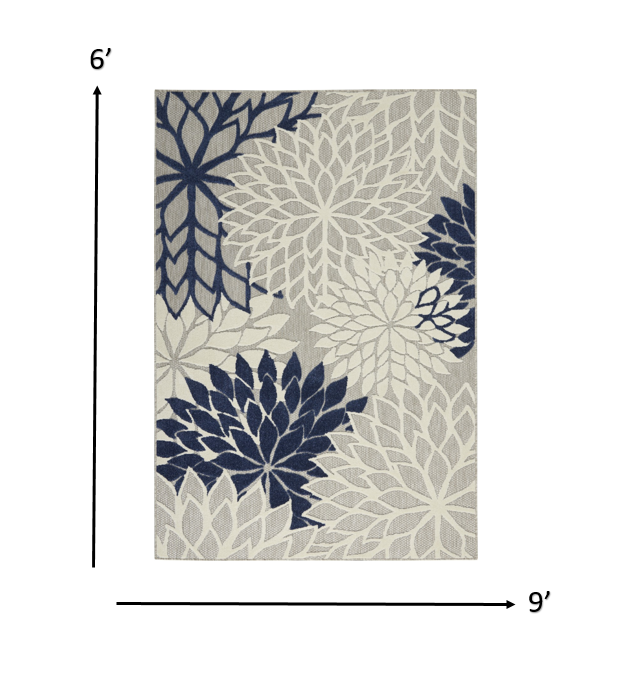 6’ x 9’ Ivory and Navy Indoor Outdoor Area Rug