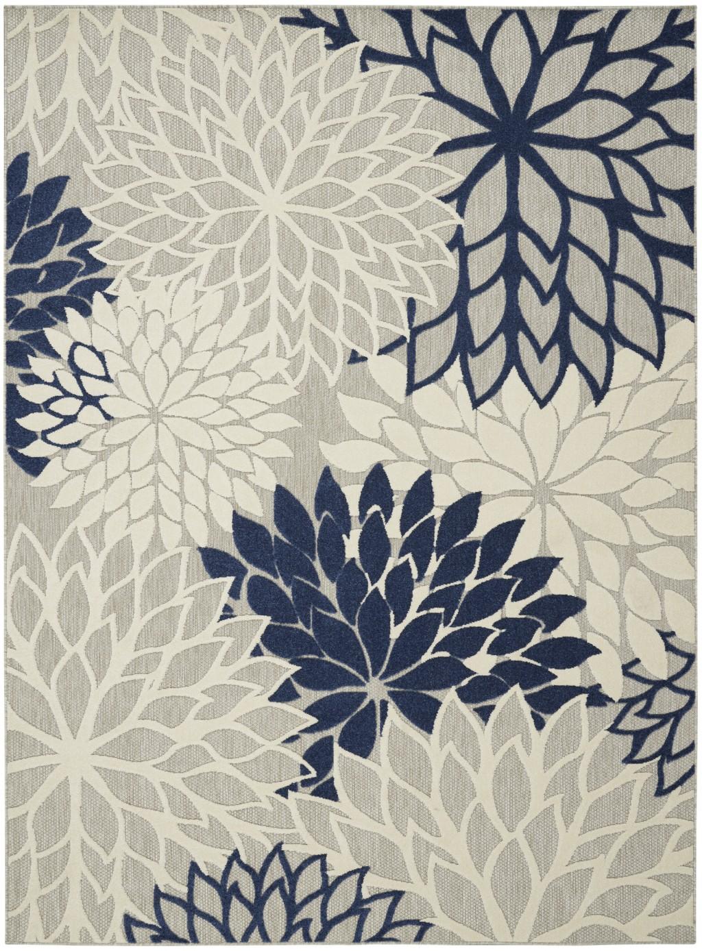 7’ x 10’ Ivory and Navy Indoor Outdoor Area Rug