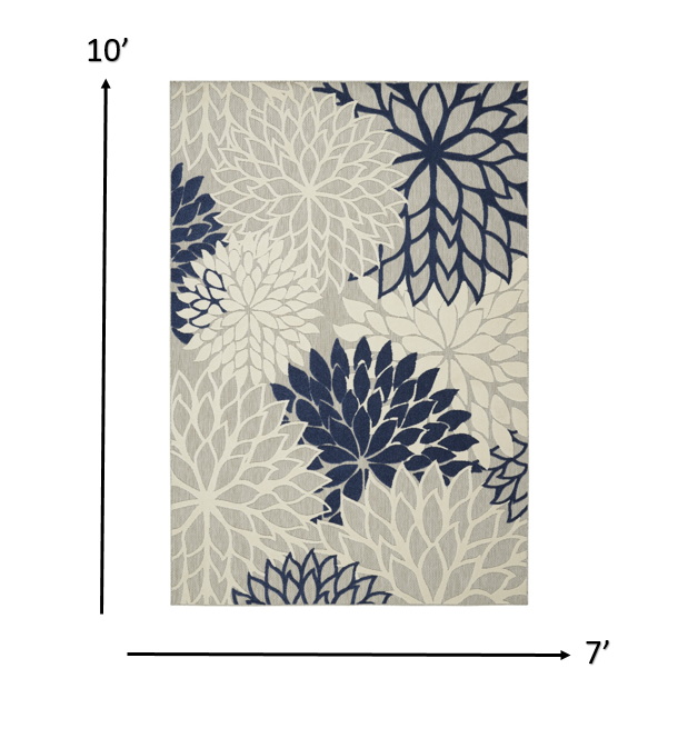 7’ x 10’ Ivory and Navy Indoor Outdoor Area Rug