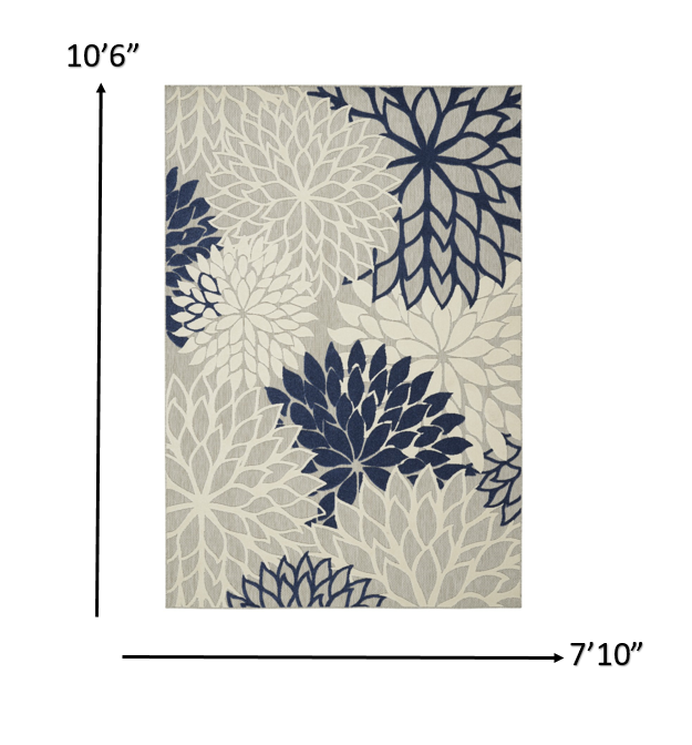 8’ x 11’ Ivory and Navy Indoor Outdoor Area Rug