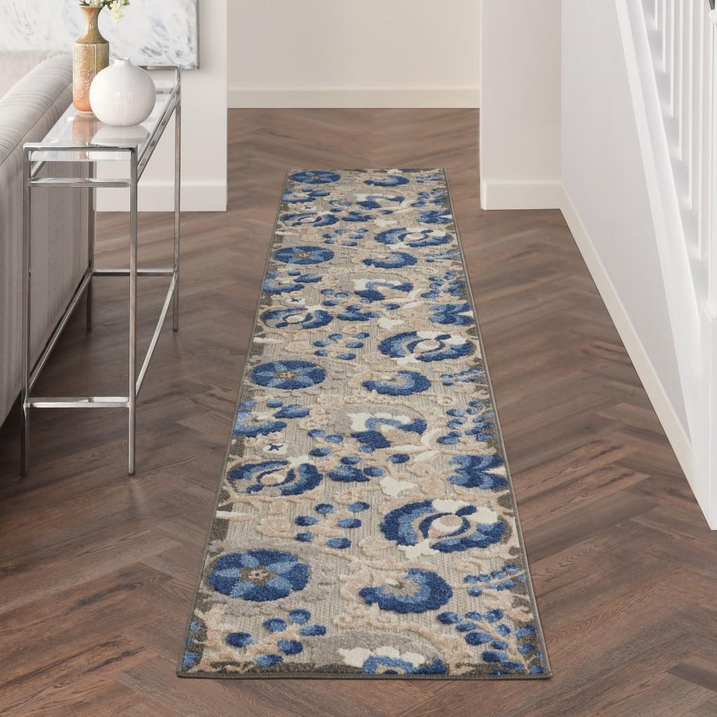 2’ x 12’ Natural and Blue Indoor Outdoor Runner Rug