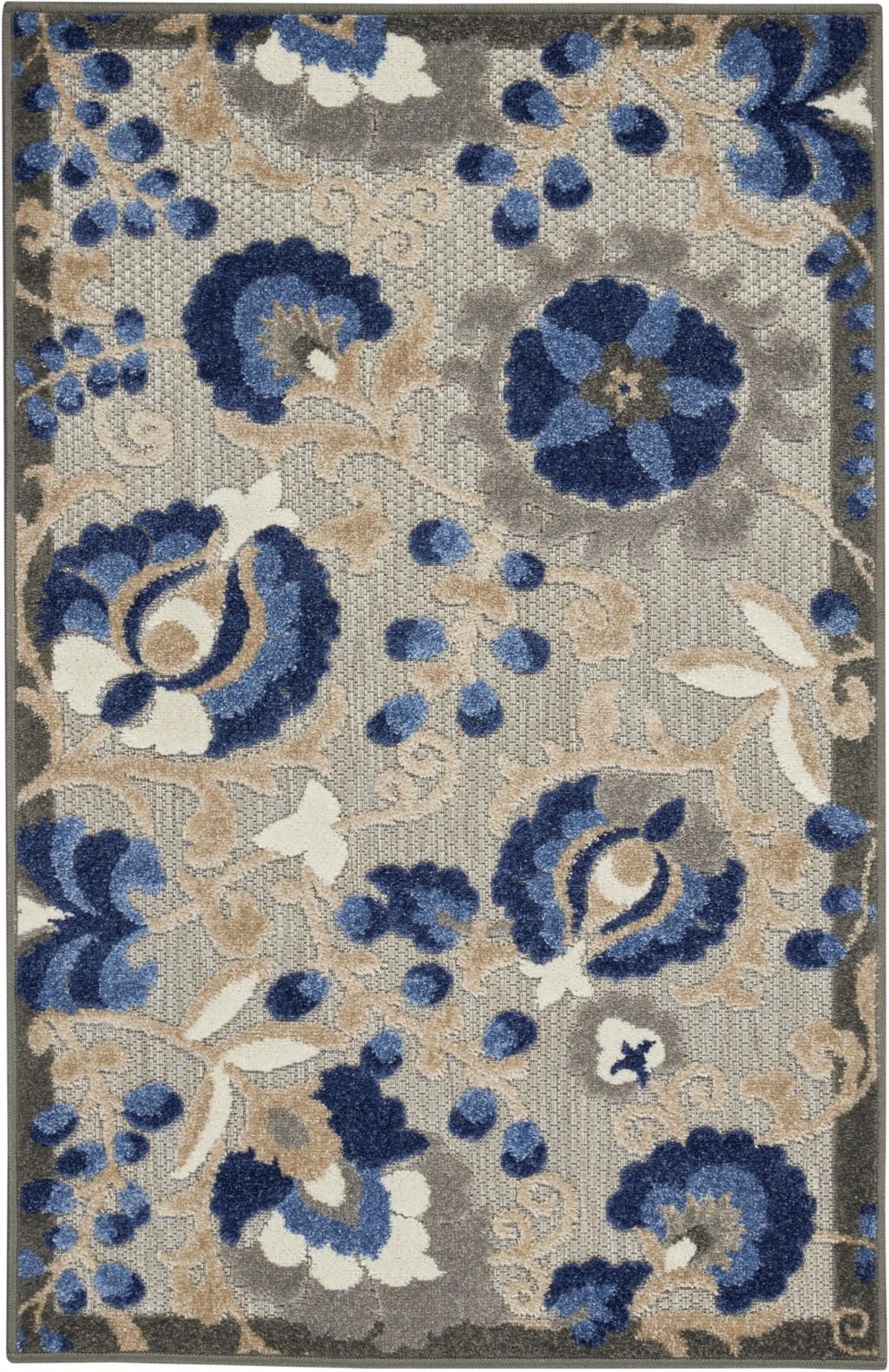 3’ x 4’ Natural and Blue Indoor Outdoor Area Rug