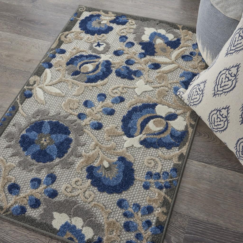 3’ x 4’ Natural and Blue Indoor Outdoor Area Rug