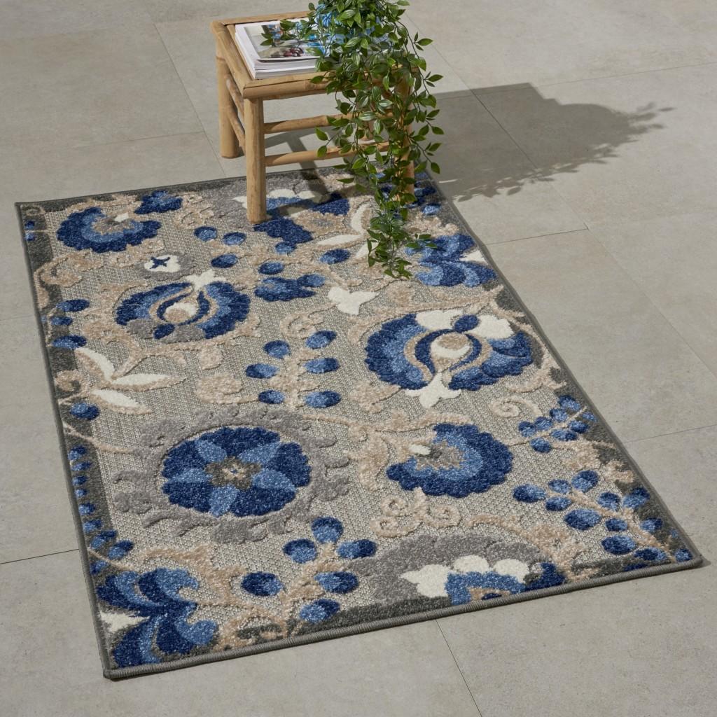 3’ x 4’ Natural and Blue Indoor Outdoor Area Rug