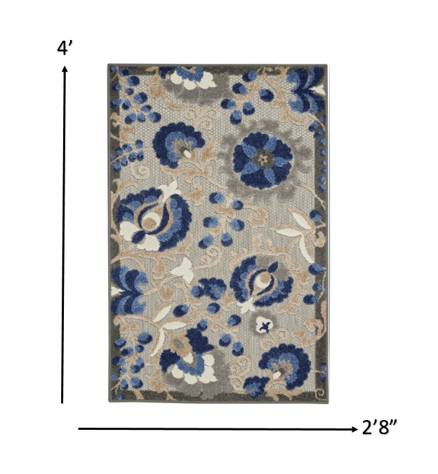 3’ x 4’ Natural and Blue Indoor Outdoor Area Rug