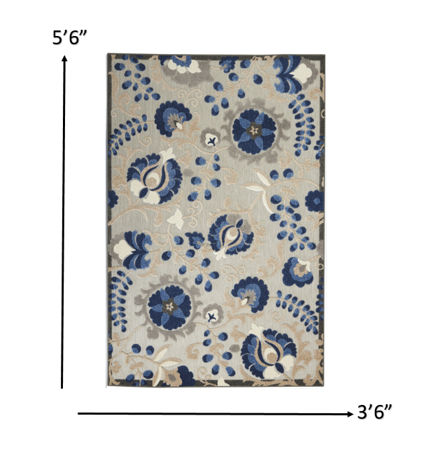 4’ x 6’ Natural and Blue Indoor Outdoor Area Rug