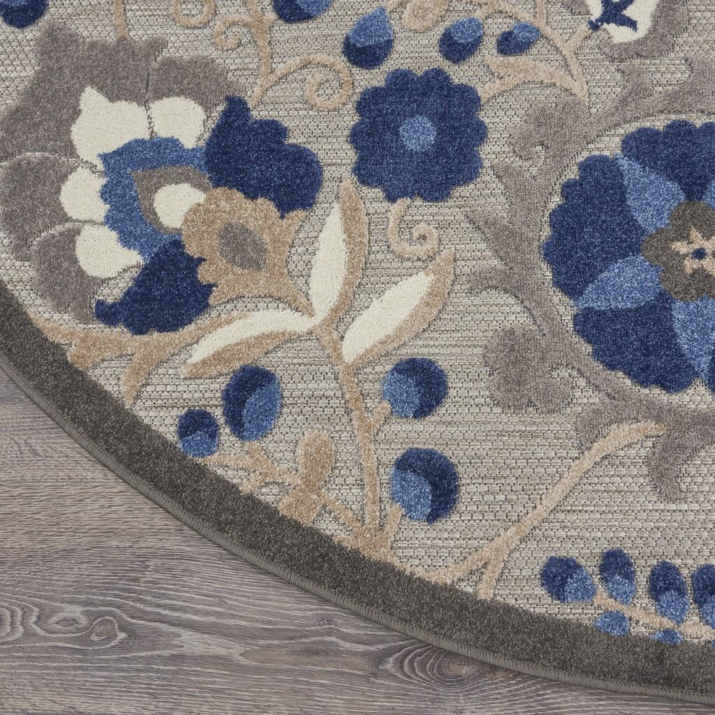 4’ Round Natural and Blue Indoor Outdoor Area Rug