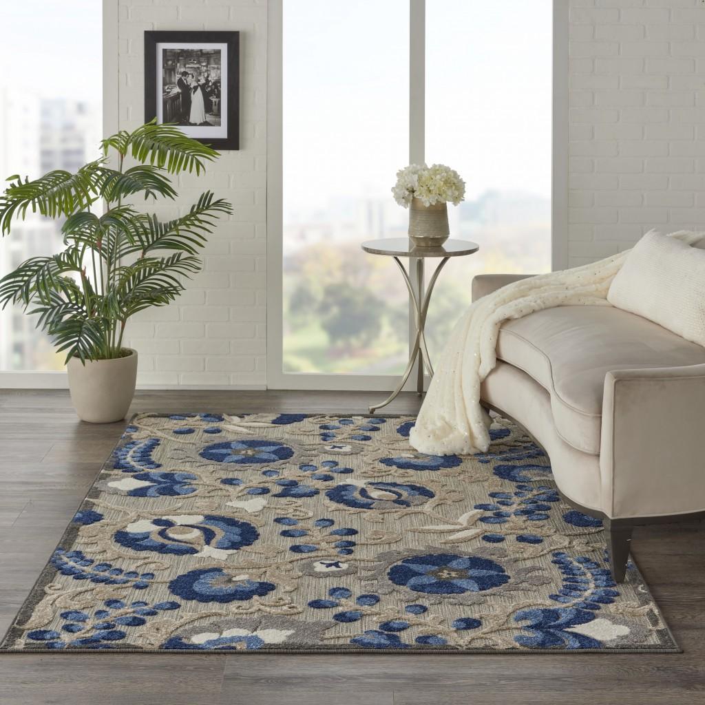 5’ x 8’ Natural and Blue Indoor Outdoor Area Rug