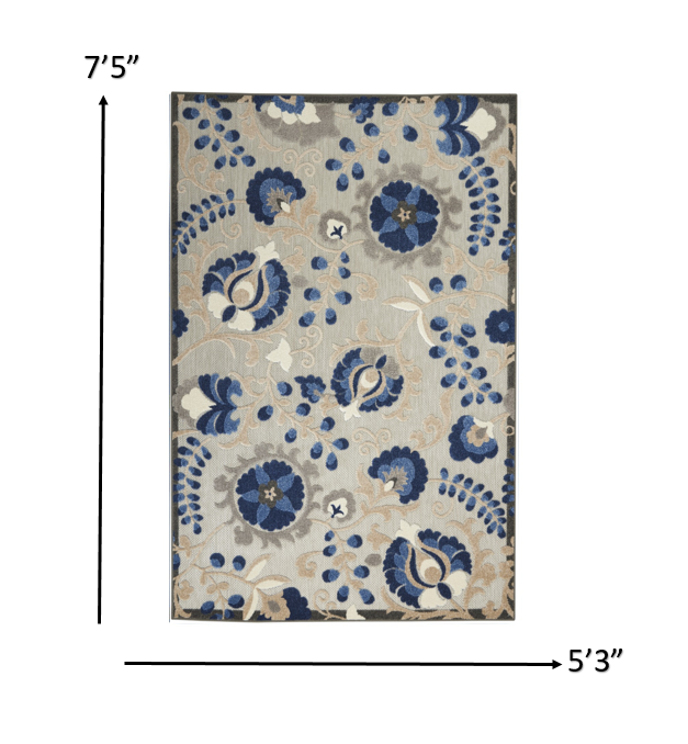 5’ x 8’ Natural and Blue Indoor Outdoor Area Rug