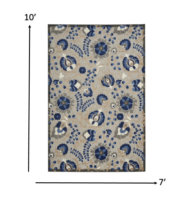 7’ x 10’ Natural and Blue Indoor Outdoor Area Rug