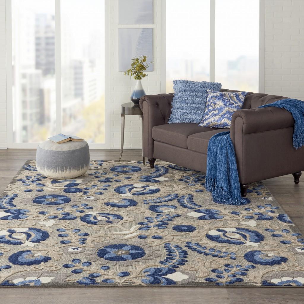 8’ x 11’ Natural and Blue Indoor Outdoor Area Rug