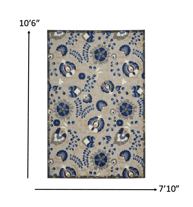 8’ x 11’ Natural and Blue Indoor Outdoor Area Rug