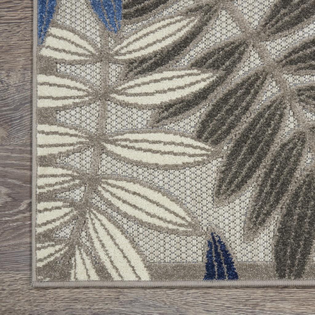 5’ x 8’ Gray and Blue Leaves Indoor Outdoor Area Rug