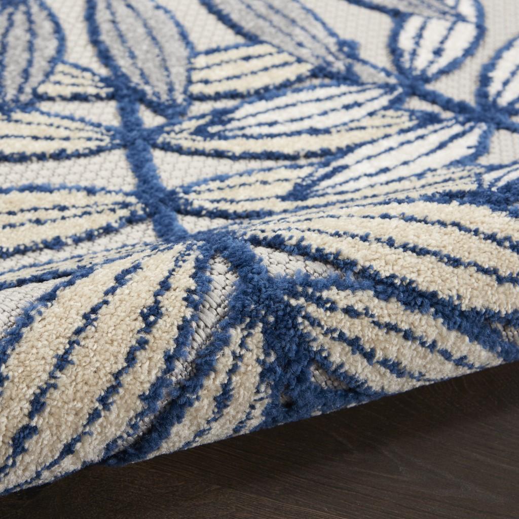 4’ Round Ivory and Navy Leaves Indoor Outdoor Area Rug