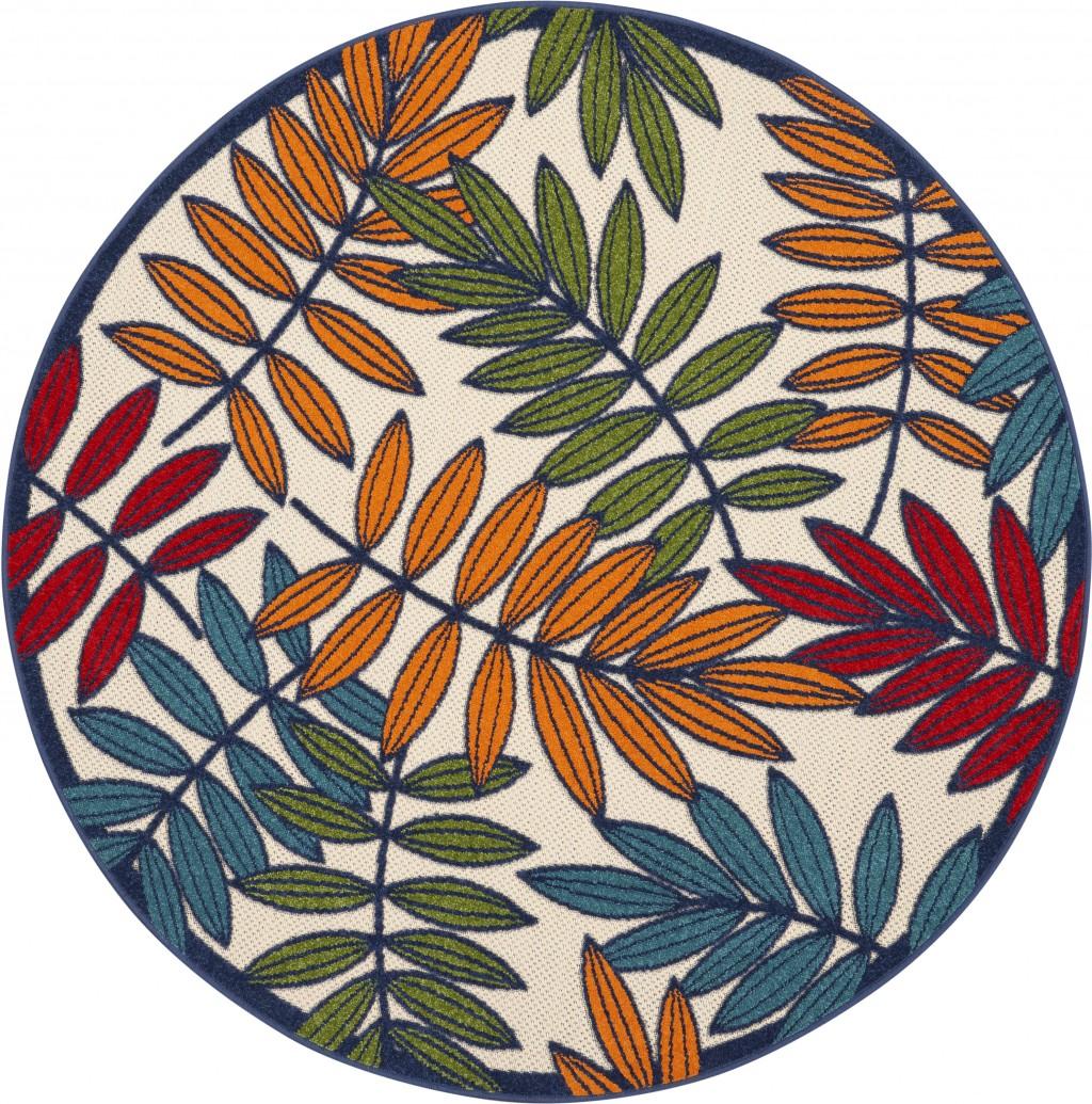 5’ Round Multicolored Leaves Indoor Outdoor Area Rug Default Title