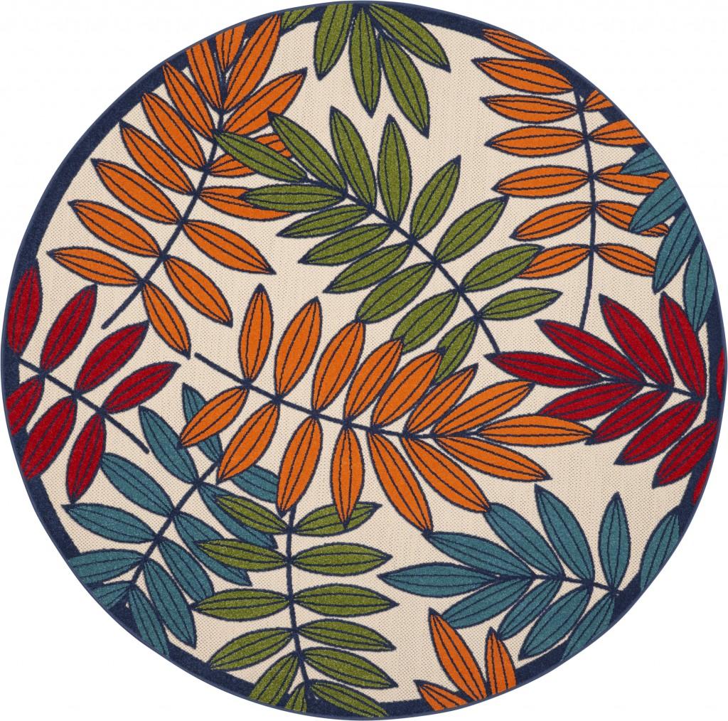 8’ Round Multicolored Leaves Indoor Outdoor Area Rug Default Title