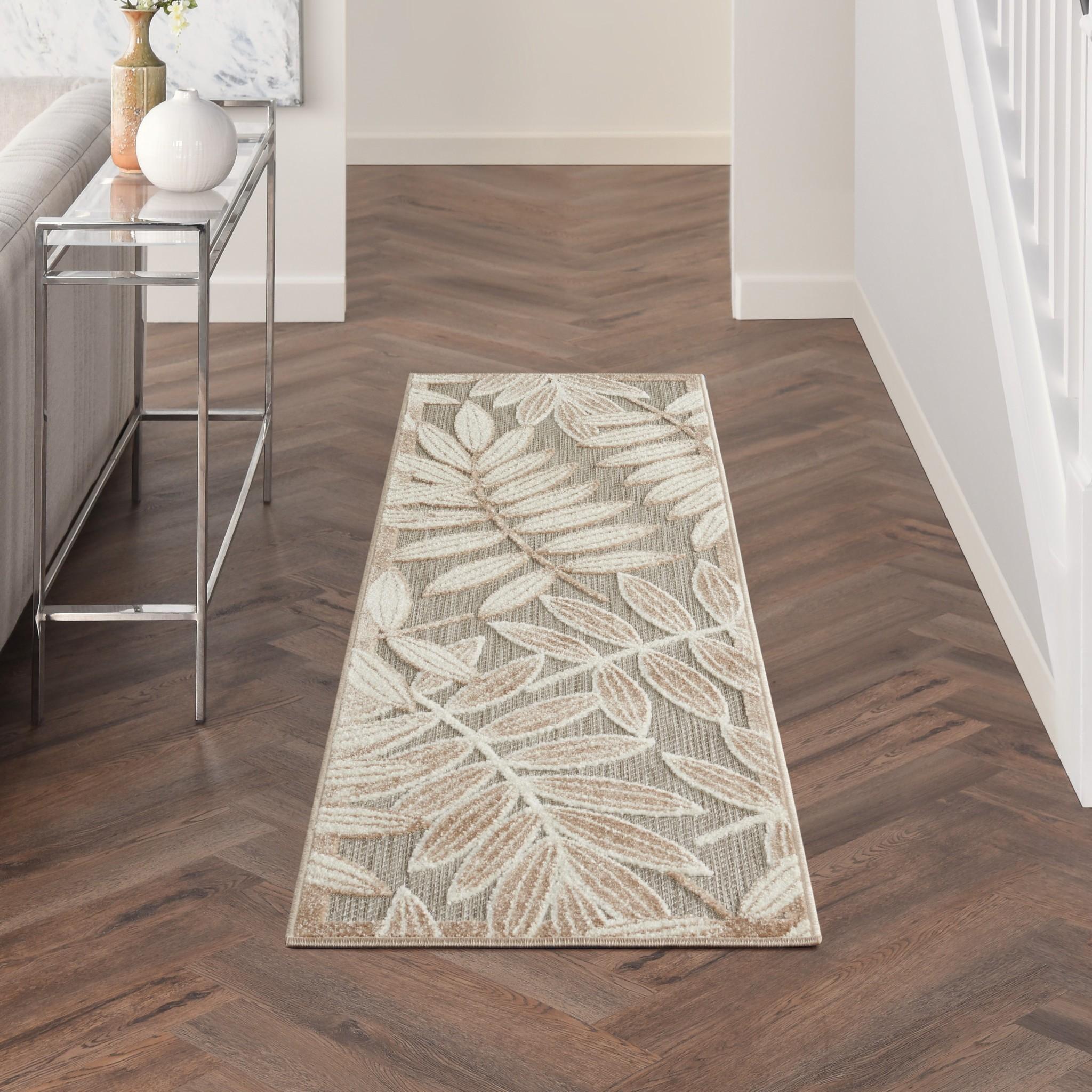 2’ x 6’ Natural Leaves Indoor Outdoor Runner Rug