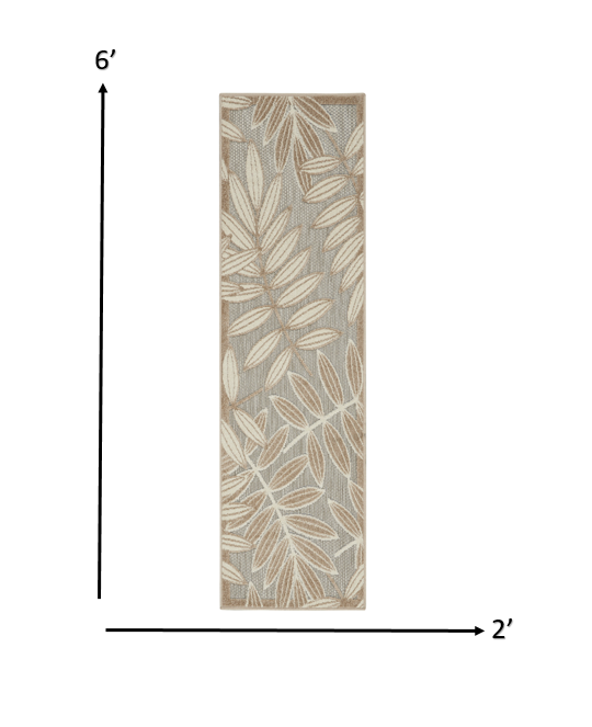 2’ x 6’ Natural Leaves Indoor Outdoor Runner Rug