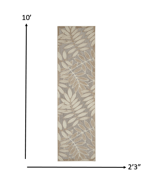 2’ x 10’ Natural Leaves Indoor Outdoor Runner Rug