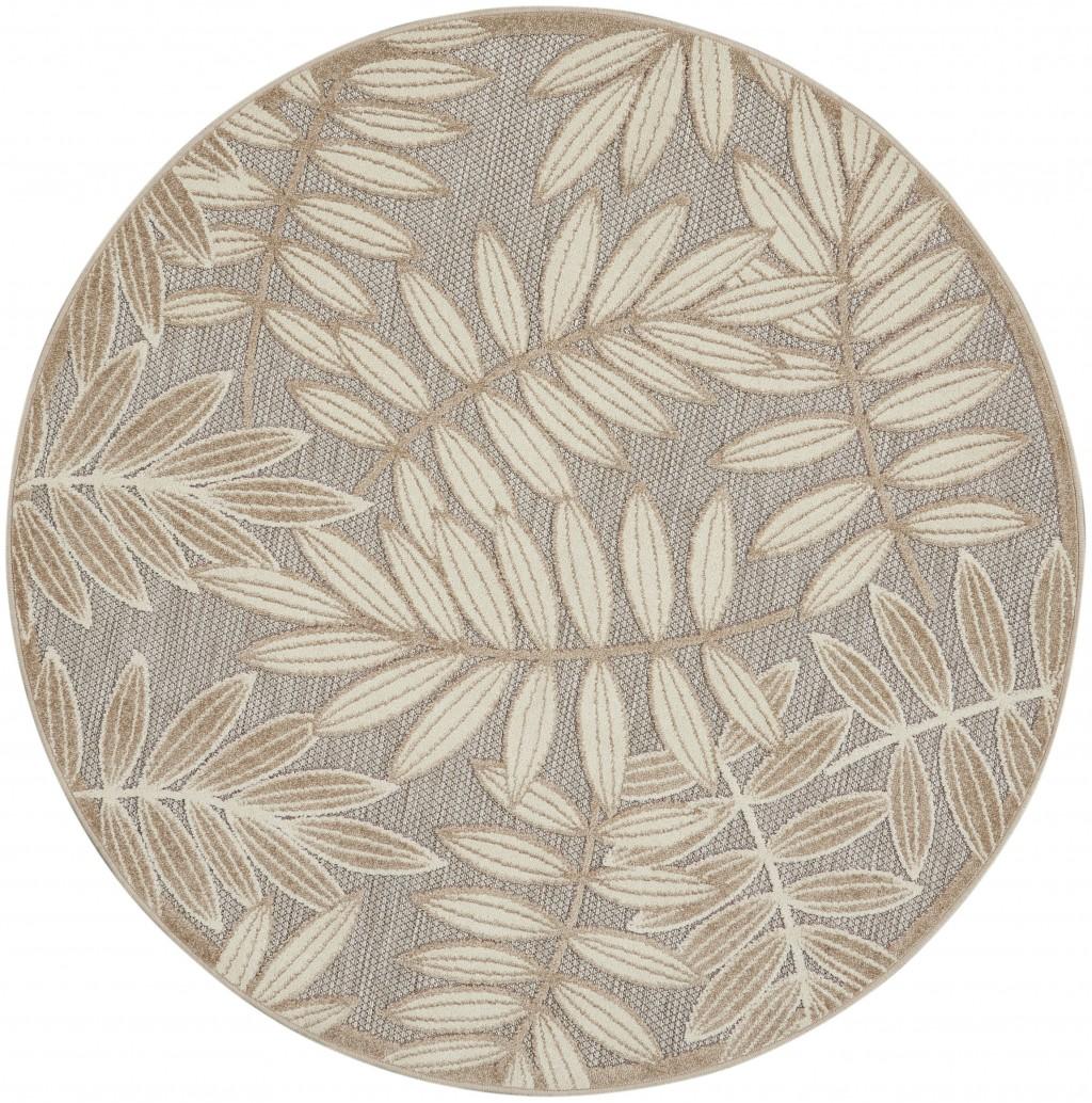 4’ Round Natural Leaves Indoor Outdoor Area Rug