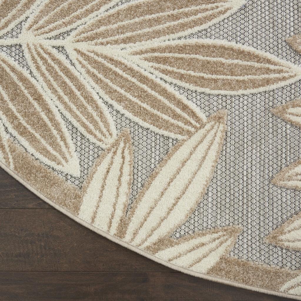 4’ Round Natural Leaves Indoor Outdoor Area Rug